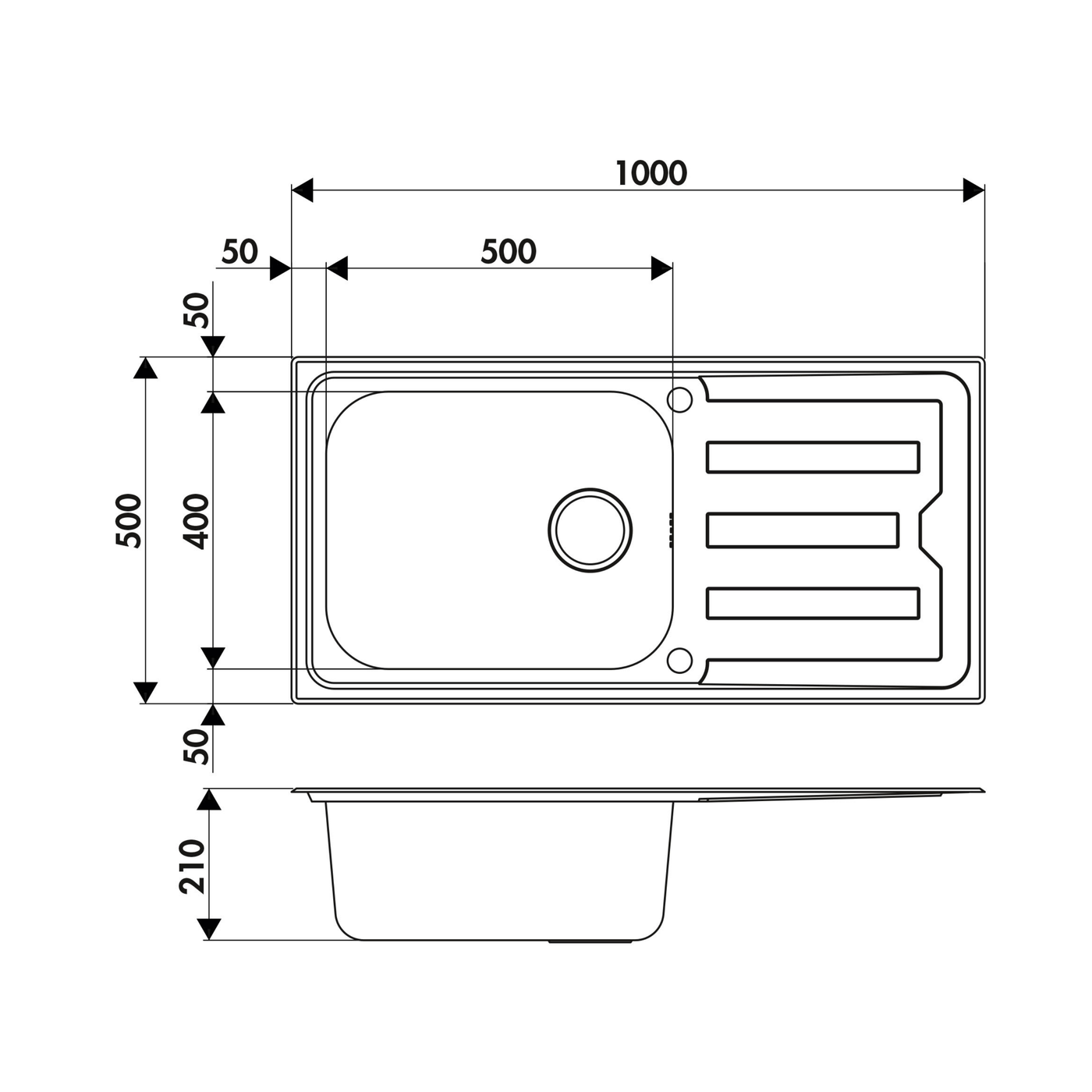 Évier inox lisse Luisina NUANCE 1 grand bac 1 égouttoir