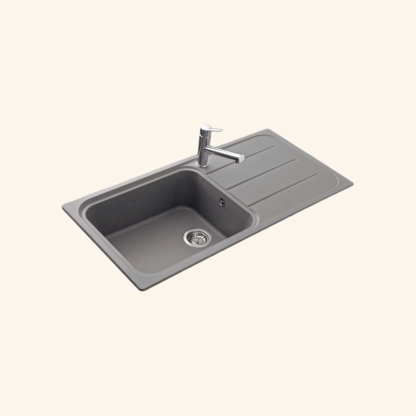 Évier granit gris Ewi OGLIO 1 grand bac 1 égouttoir