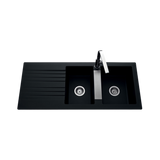 Évier résine noir PLUTON 2 bacs 1 égouttoir avec plaque