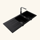 Évier résine noir PLUTON 2 bacs 1 égouttoir