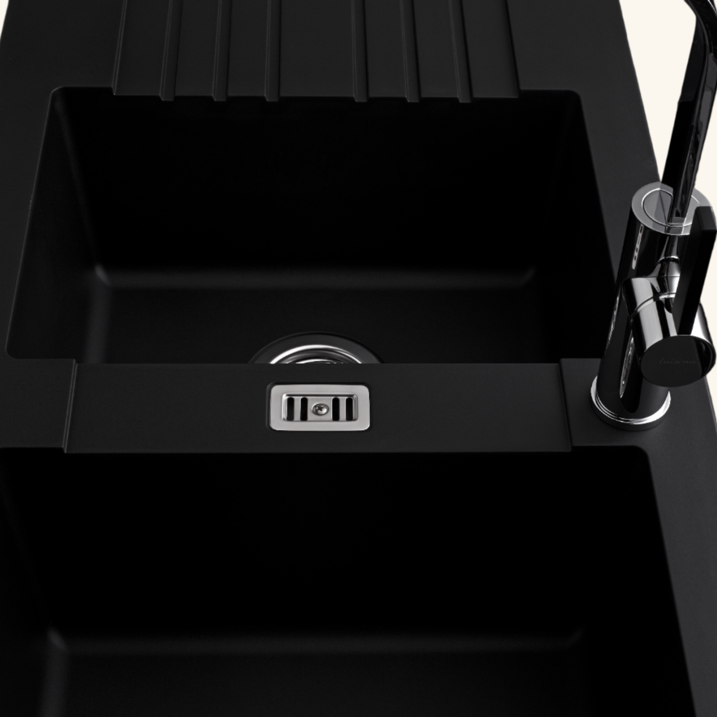 Évier résine noir PLUTON 2 bacs 1 égouttoir