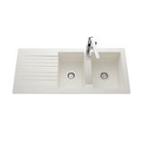 Évier résine blanc PLUTON 2 bacs 1 égouttoir avec plaque