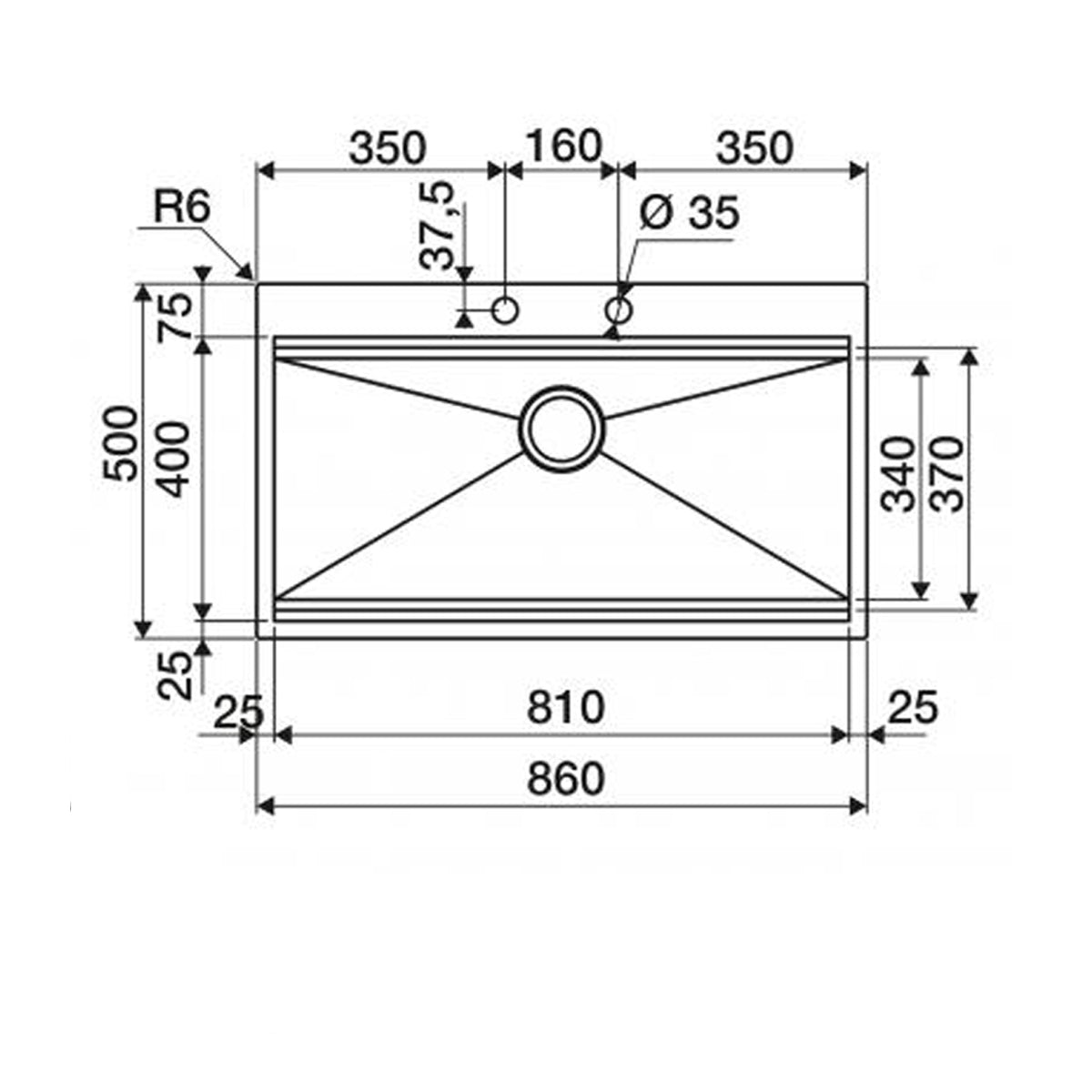 Evier inox POLA 1 bac XL 86x50