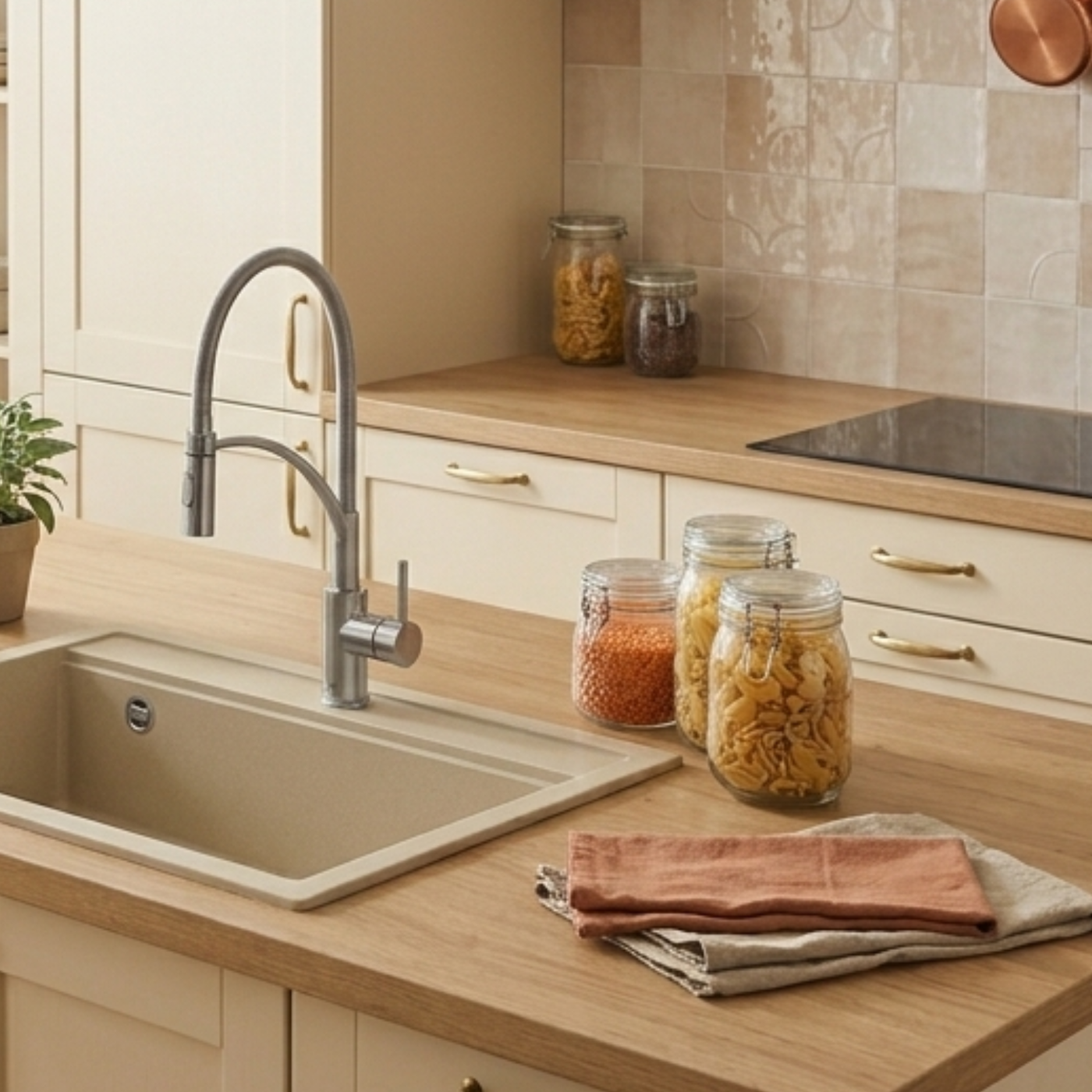 Évier granit beige Helika QUADRO 1 bac