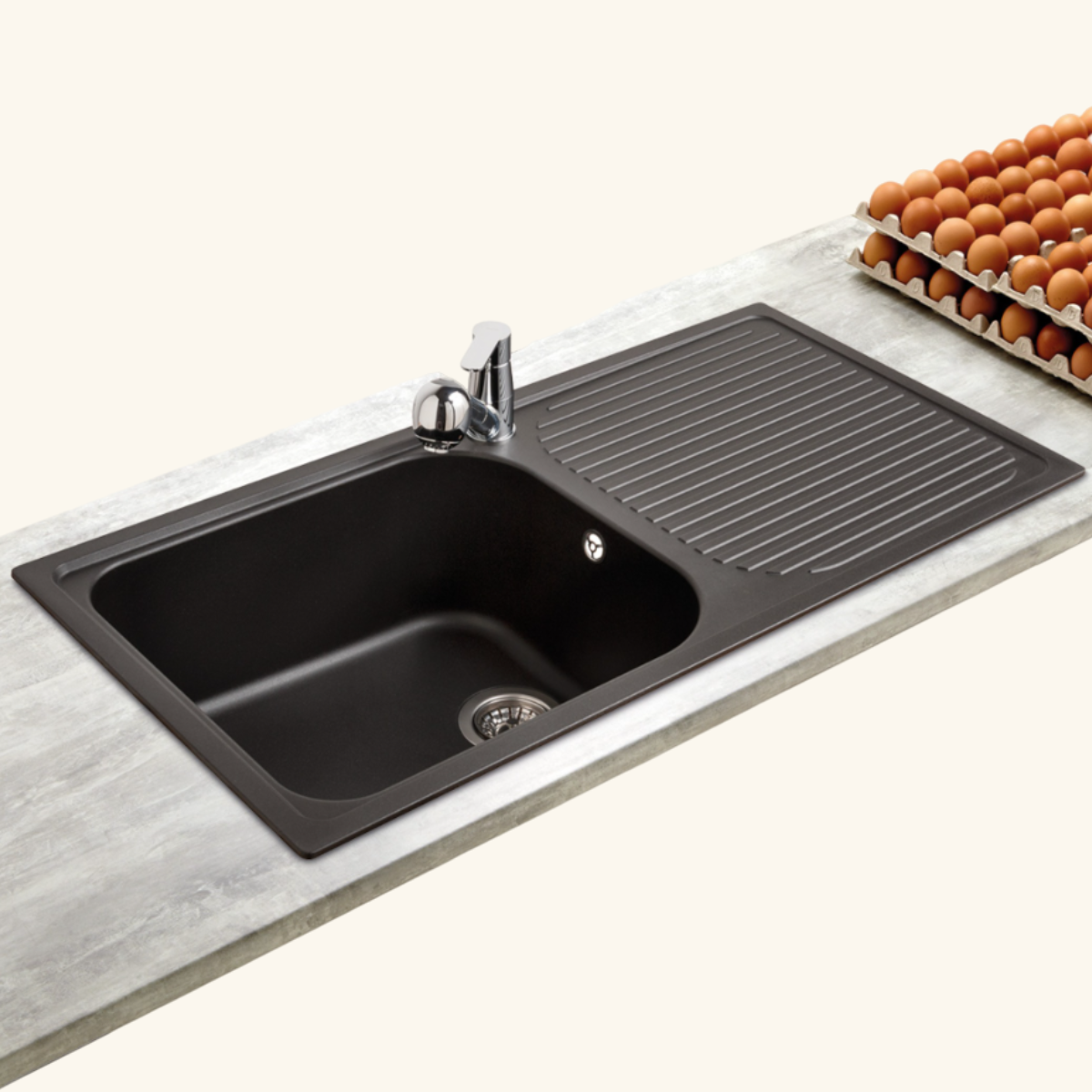 Évier granit noir Schock REGALA 1 grand bac 1 égouttoir