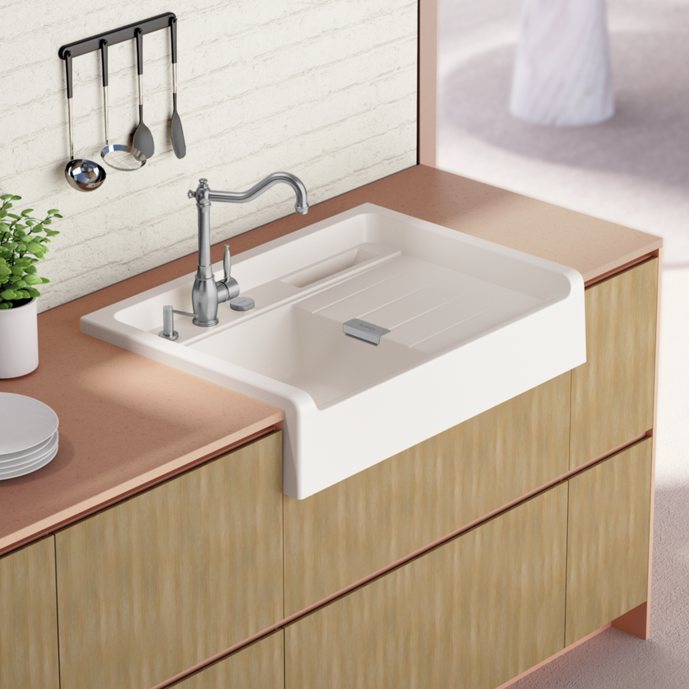 Évier timbre d'office granit Schock LARGO blanc polaris 1 bac 1 égouttoir