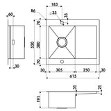 Évier inox lisse RIKAS 1 petit bac 1 petit égouttoir
