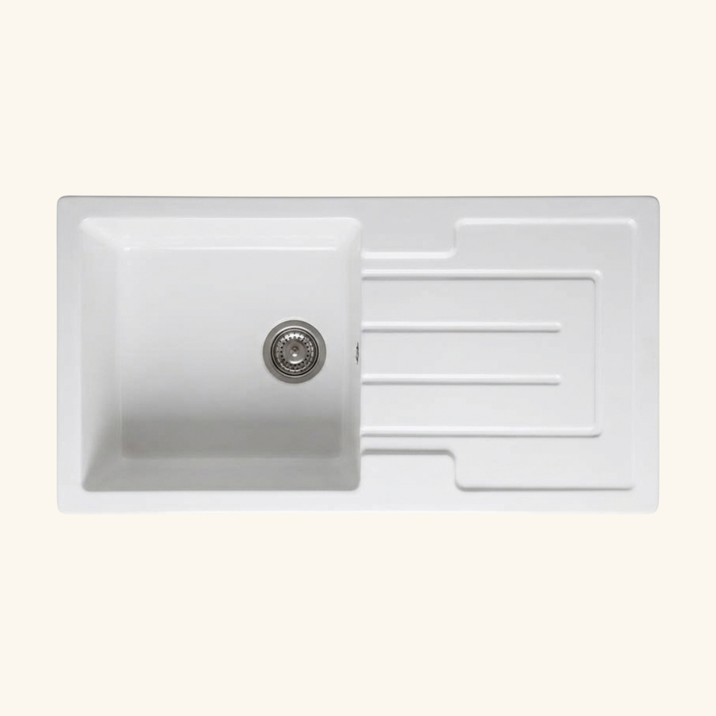 Evier céramique blanc Sanindusa RENO 1 grand bac 1 égouttoir