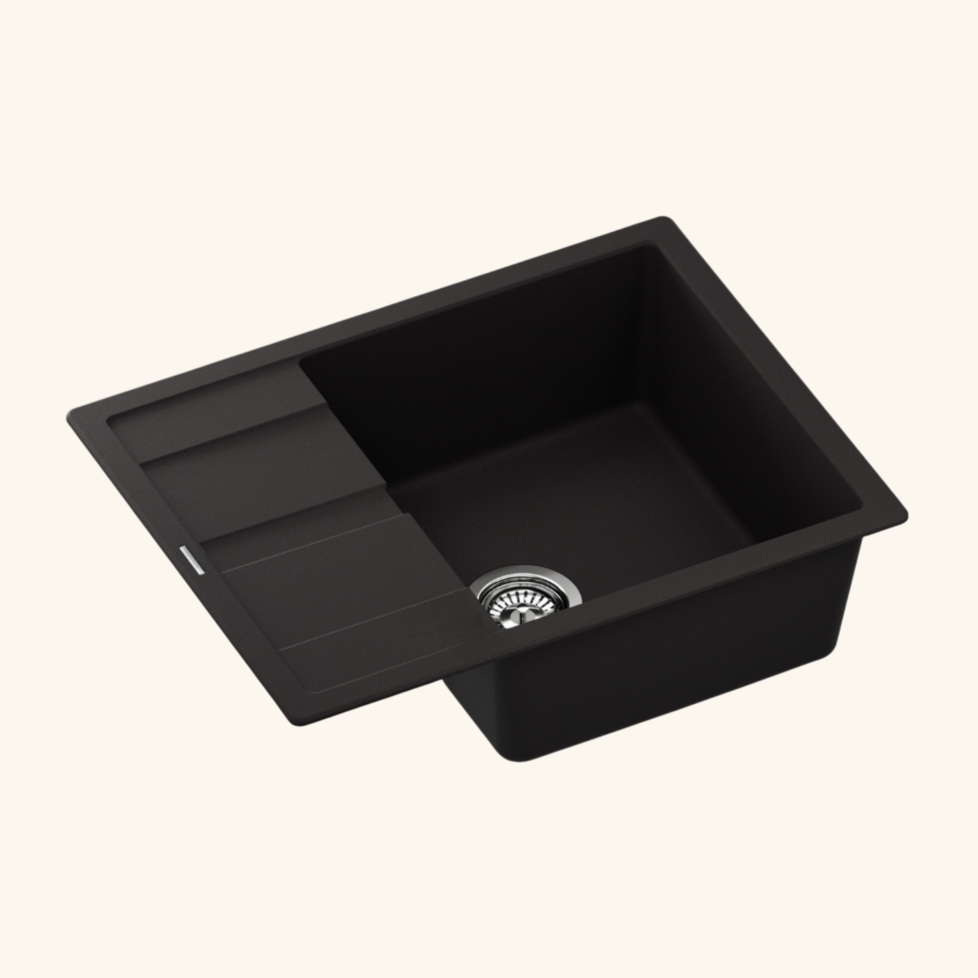 Evier granit noir profond Shock RONDA 1 grand bac - 1 petit égouttoir