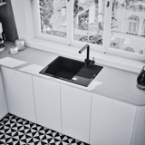 Evier granit noir profond Shock RONDA 1 grand bac - 1 petit égouttoir