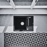 Evier granit noir profond Shock RONDA 1 grand bac - 1 petit égouttoir