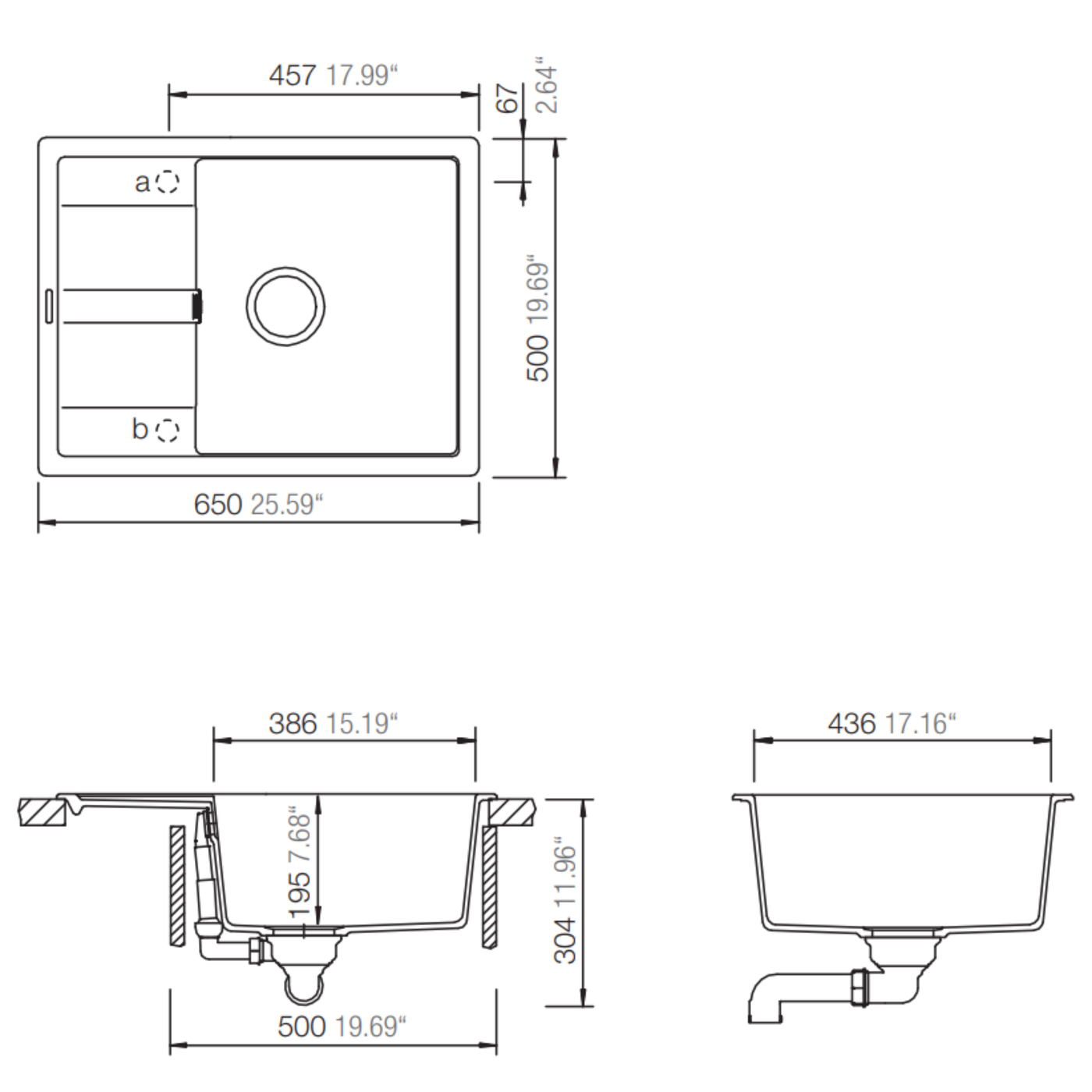 Evier granit noir profond Shock RONDA 1 grand bac - 1 petit égouttoir