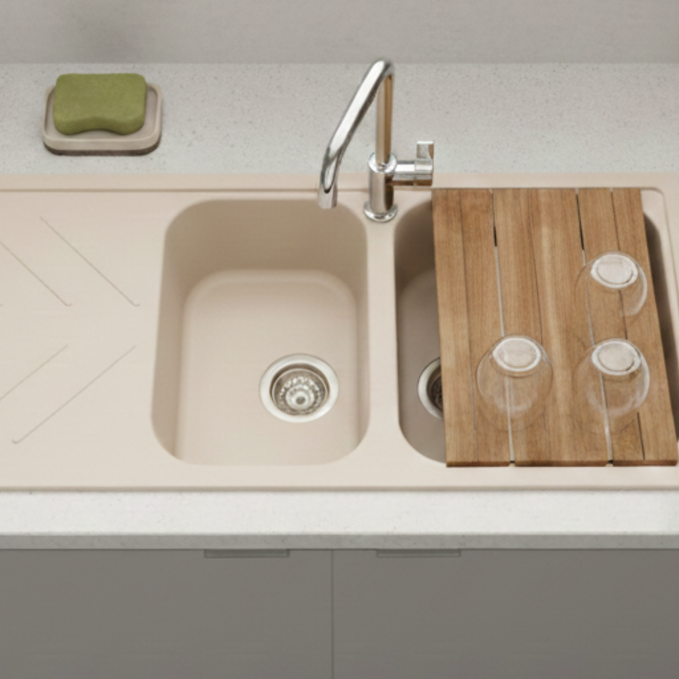 Évier granit beige Luisina ARPEGE 2 bacs 1 égouttoir