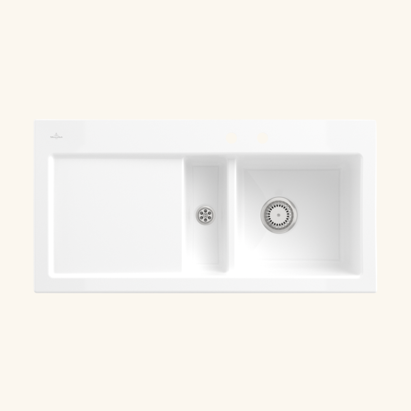 Evier céramique blanc Villeroy & Boch SUBWAY PURE 1 bac et demi - égouttoir gauche