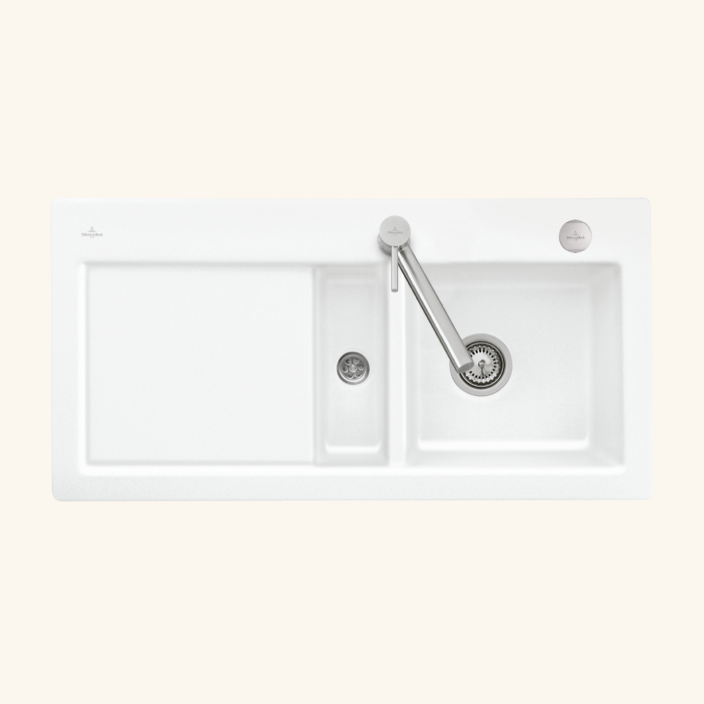 Evier céramique blanc Villeroy & Boch SUBWAY PURE 1 bac et demi - égouttoir gauche