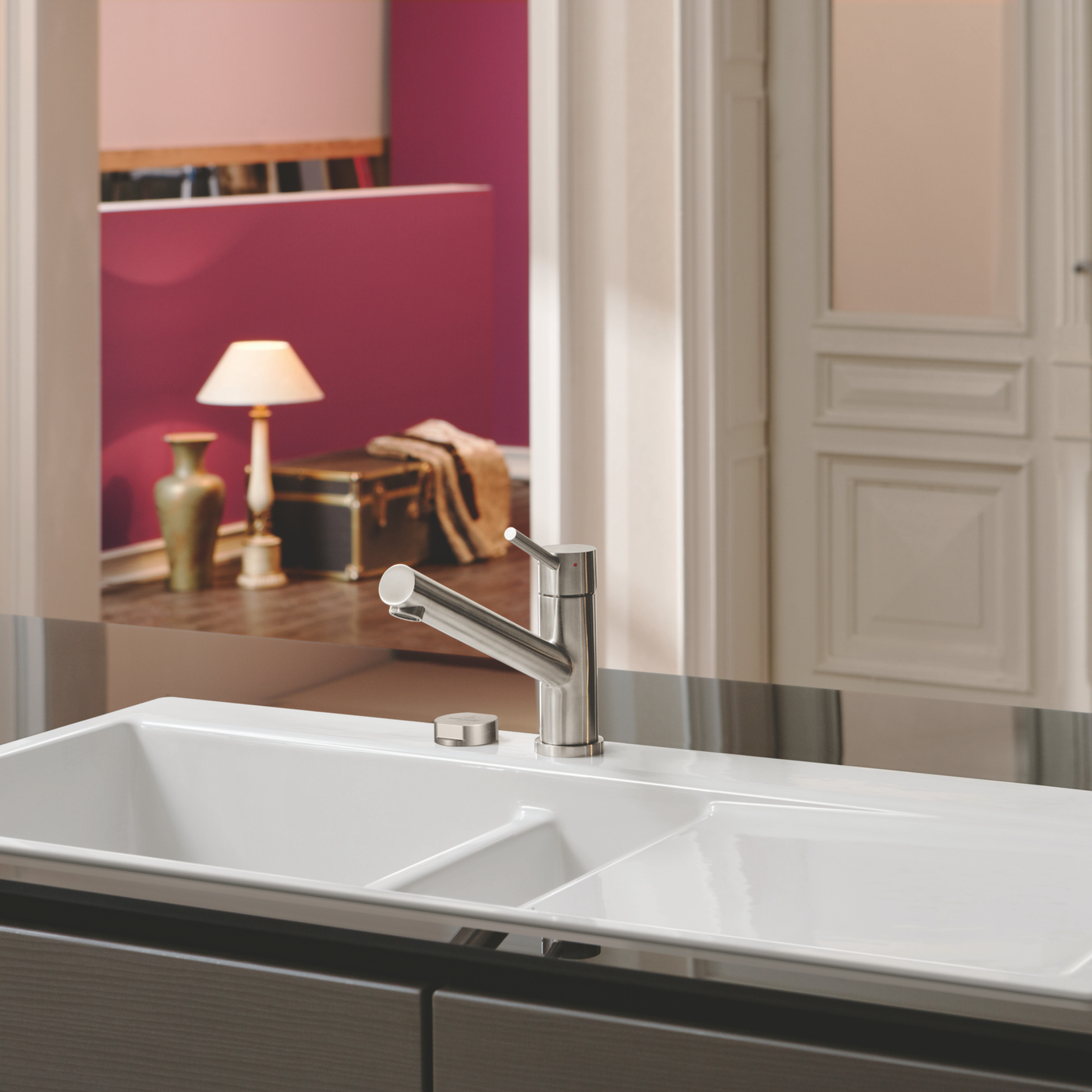 Evier céramique blanc Villeroy & Boch SUBWAY PURE 1 bac et demi - égouttoir droite