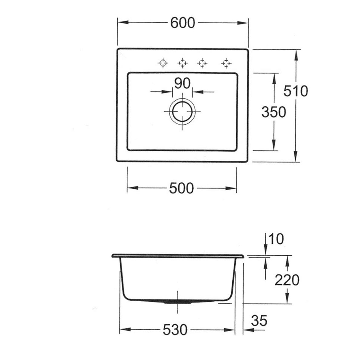 Evier céramique blanc Villeroy & Boch SUBWAY 1 bac 600x510