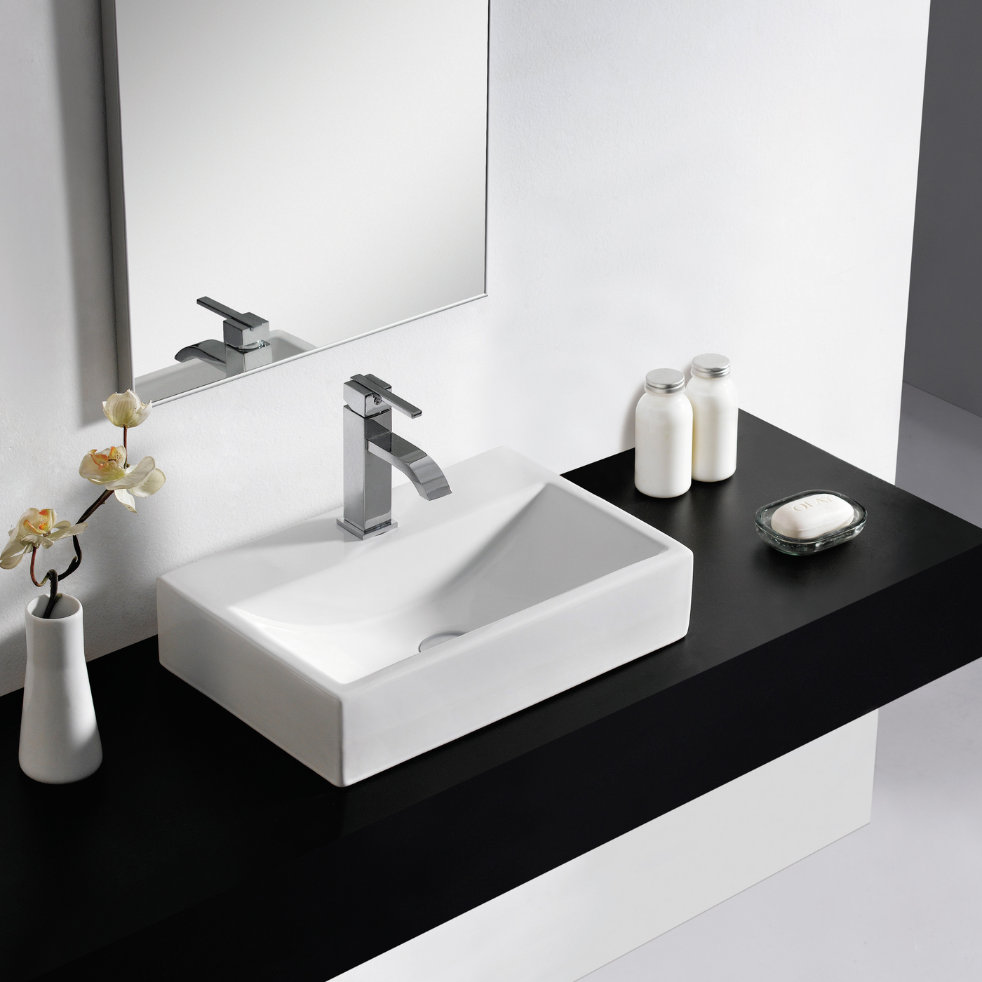 Vasque salle de bain céramique blanc à poser 1 bac 450x300