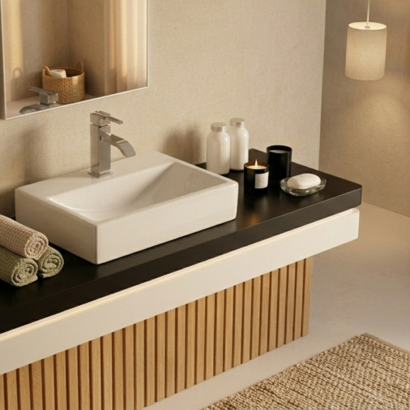 Vasque salle de bain céramique blanc à poser 1 bac 450x300