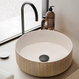 Vasque ronde salle de bain céramique blanc à poser 1 bac 380x380 - motif bambou