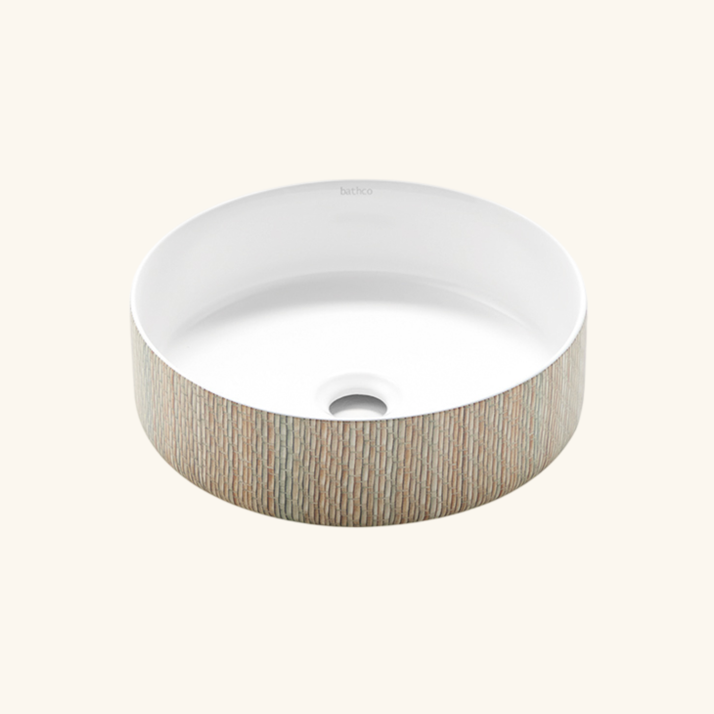 Vasque ronde salle de bain céramique blanc à poser 1 bac 380x380 - motif bambou
