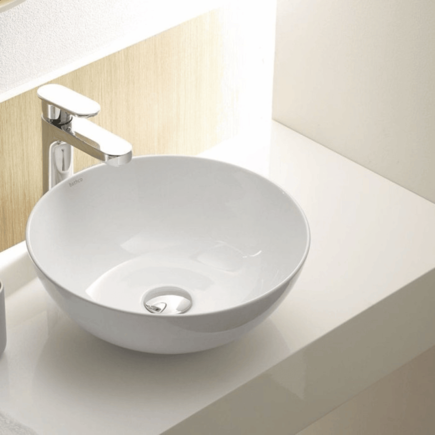Vasque salle de bain ronde céramique blanc à poser POLLY 1 bac 390x390