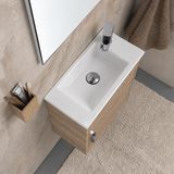 Meuble vasque salle de bain lave main céramique blanc et chêne JAMES 1 bac 500x450