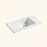 Meuble vasque salle de bain lave main céramique blanc et chêne JAMES 1 bac 500x450