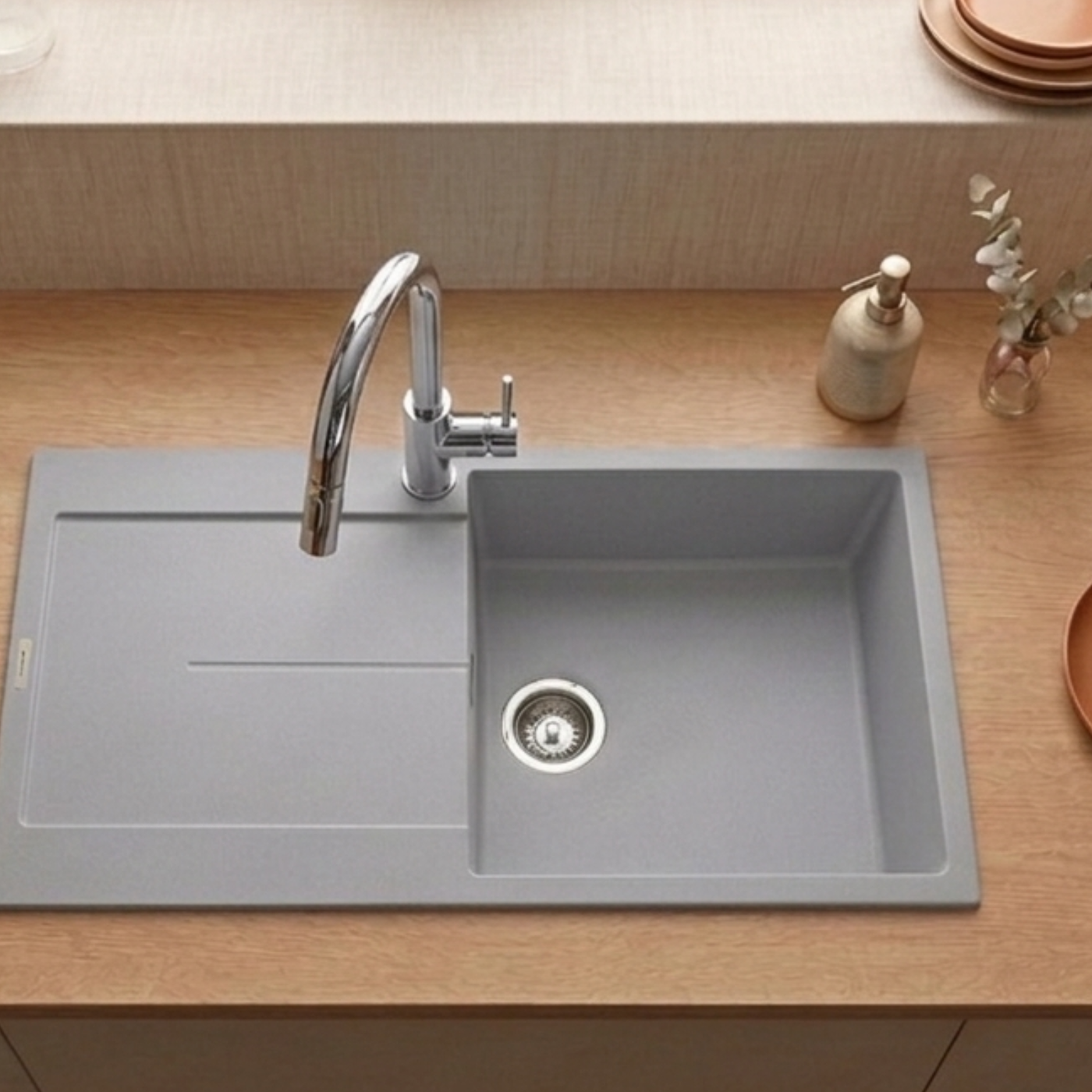 Évier granit gris Luisina TAM TAM 1 grand bac 1 égouttoir