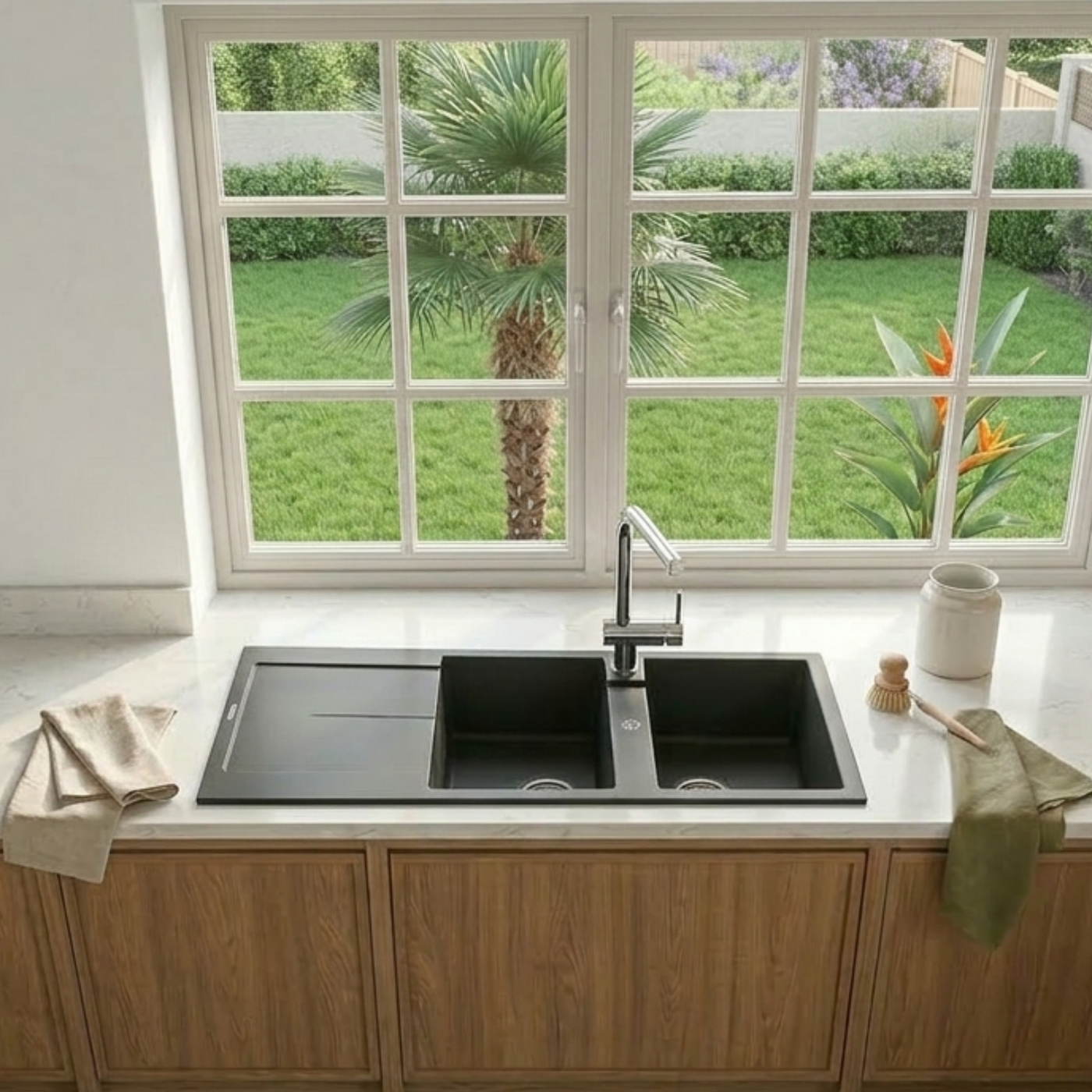 Évier granit noir Luisina TAM TAM 2 bacs 1 égouttoir