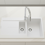 Évier granit blanc pur Luisina TAM TAM 1 bac et demi - 1 égouttoir