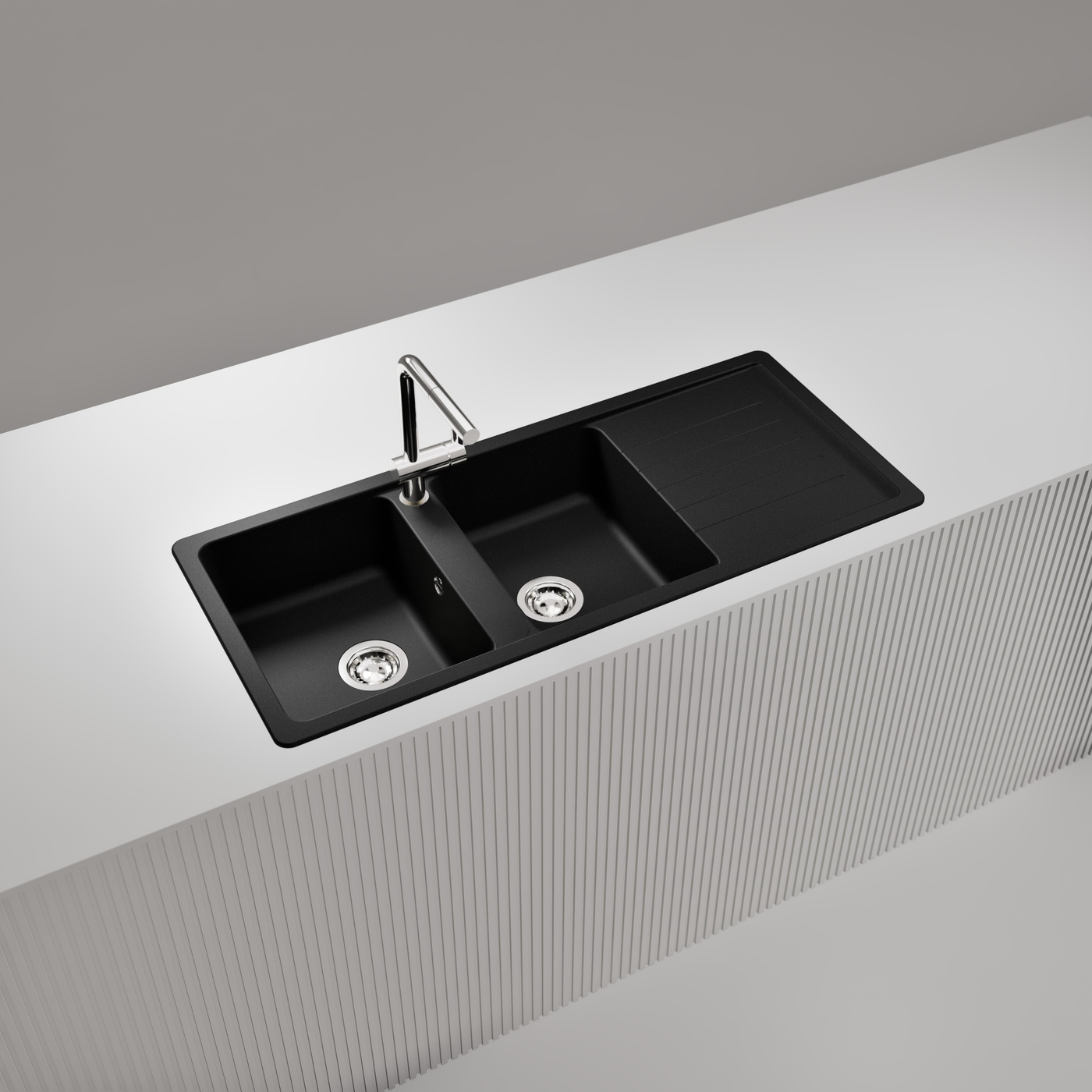 Évier granit noir Schock TOLEDO 2 bacs 1 égouttoir