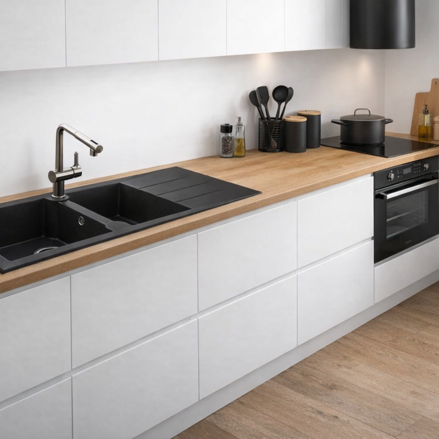 Évier résine noir moucheté TUNIA 2 bacs 1 égouttoir