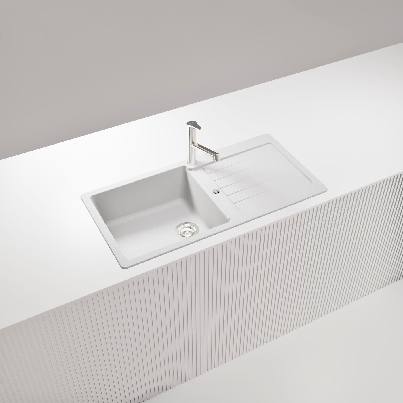 Évier granit blanc Schock TYPOS 1 grand bac 1 égouttoir