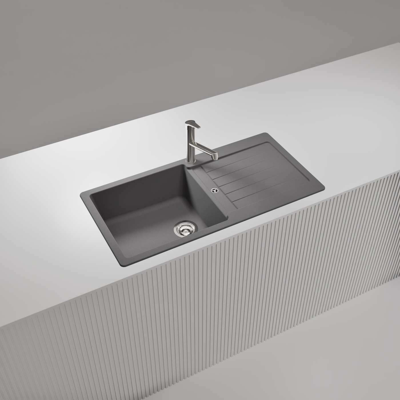 Évier granit gris béton Schock TYPOS 1 grand bac 1 égouttoir