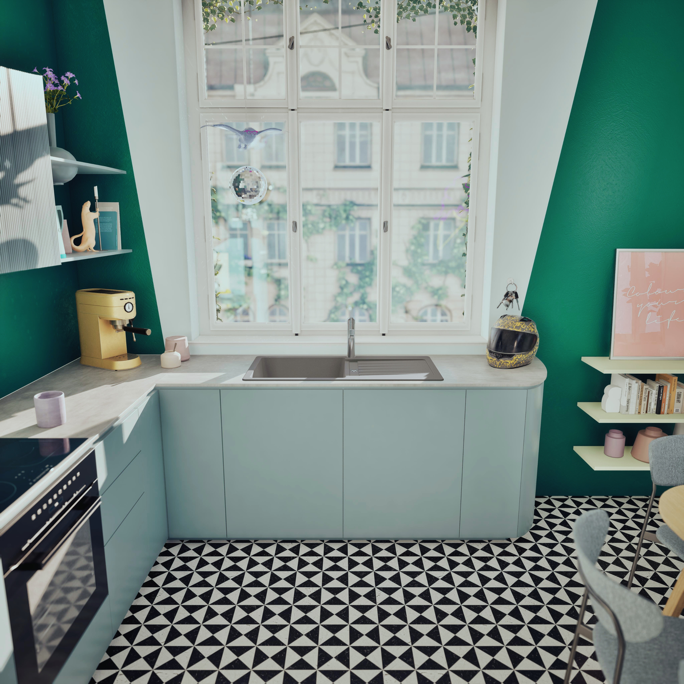 Évier granit gris Schock TYPOS 1 grand bac 1 égouttoir