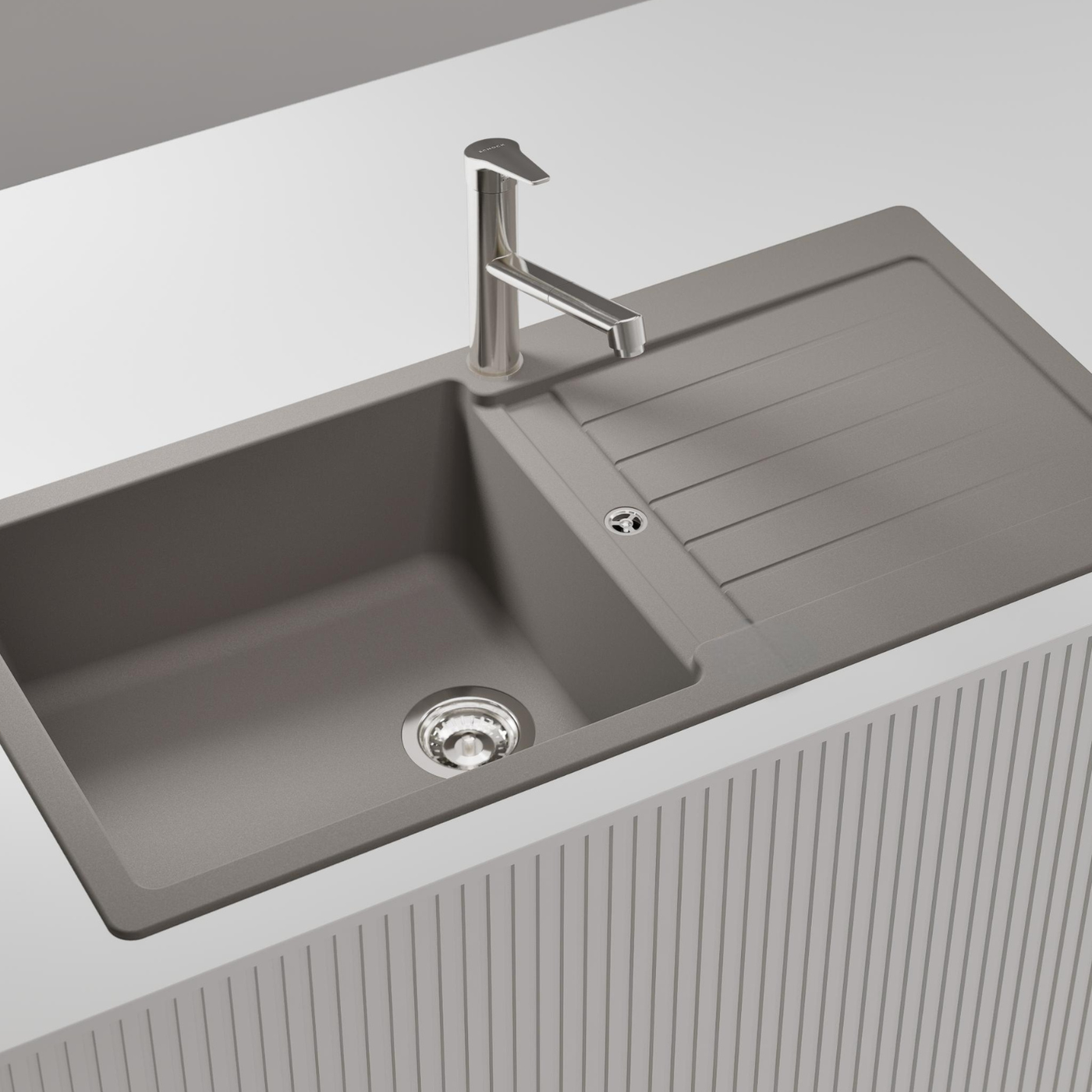 Évier granit gris Schock TYPOS 1 grand bac 1 égouttoir