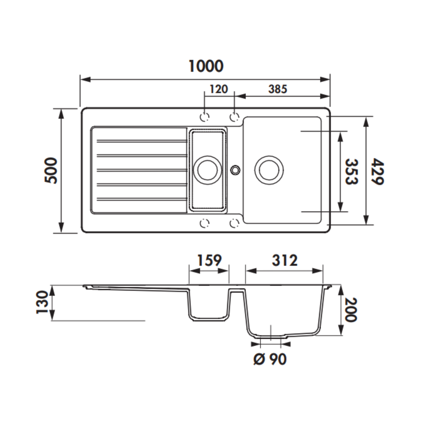 Évier granit noir profond Schock LEDIS 1 bac et demi - 1 égouttoir