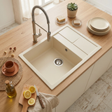 Evier granit beige Luisina MAESTOSO 1 bac 1 petit égouttoir