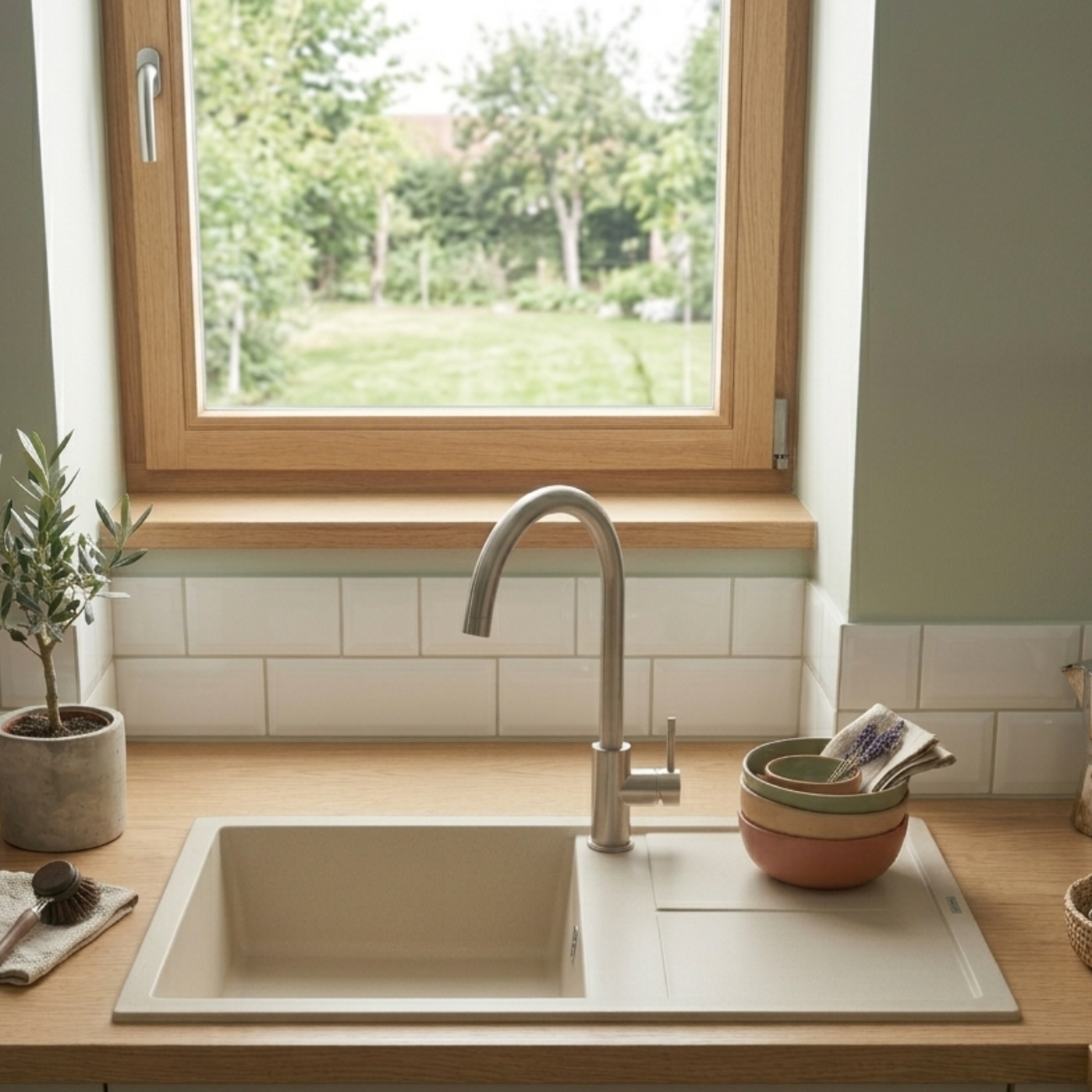 Evier granit beige Luisina MAESTOSO 1 bac 1 égouttoir