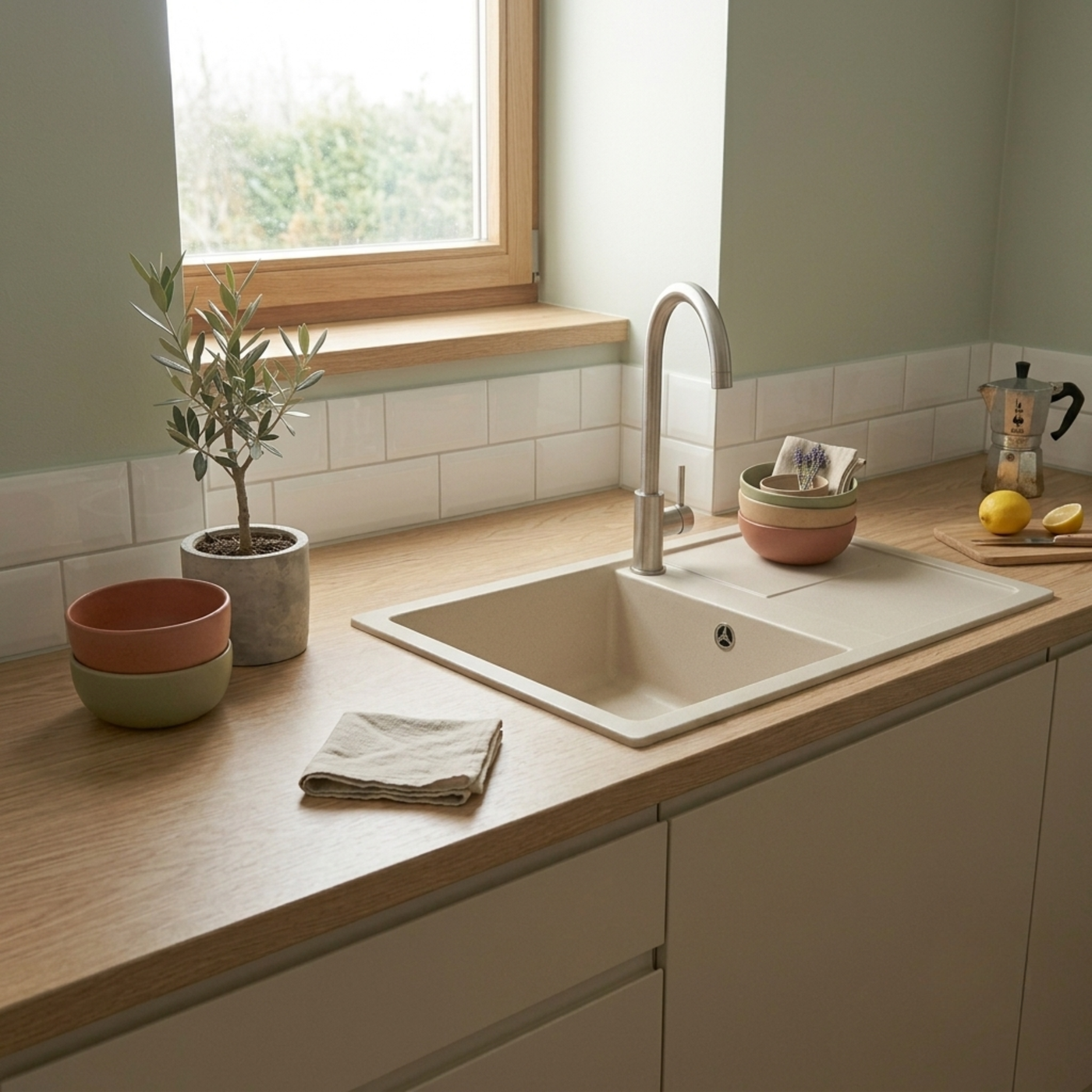 Evier granit beige Luisina MAESTOSO 1 bac 1 égouttoir
