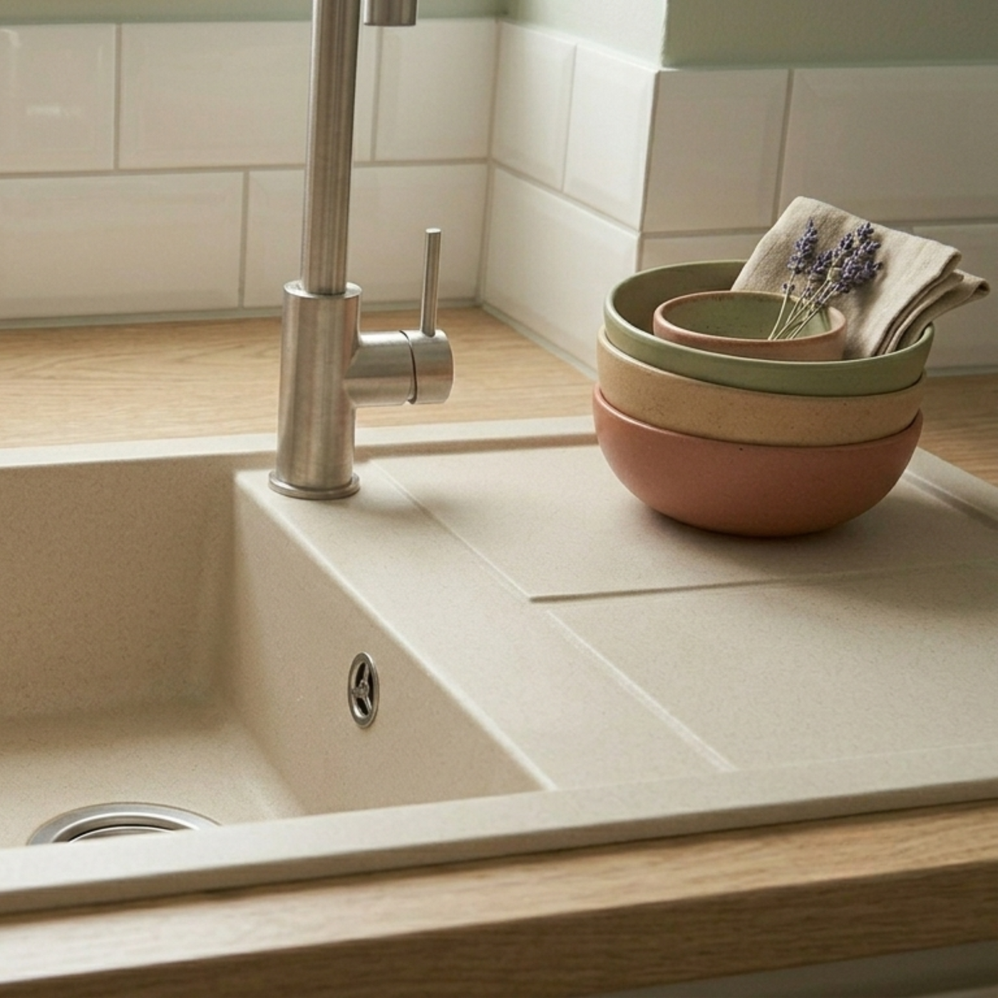 Evier granit beige Luisina MAESTOSO 1 bac 1 égouttoir