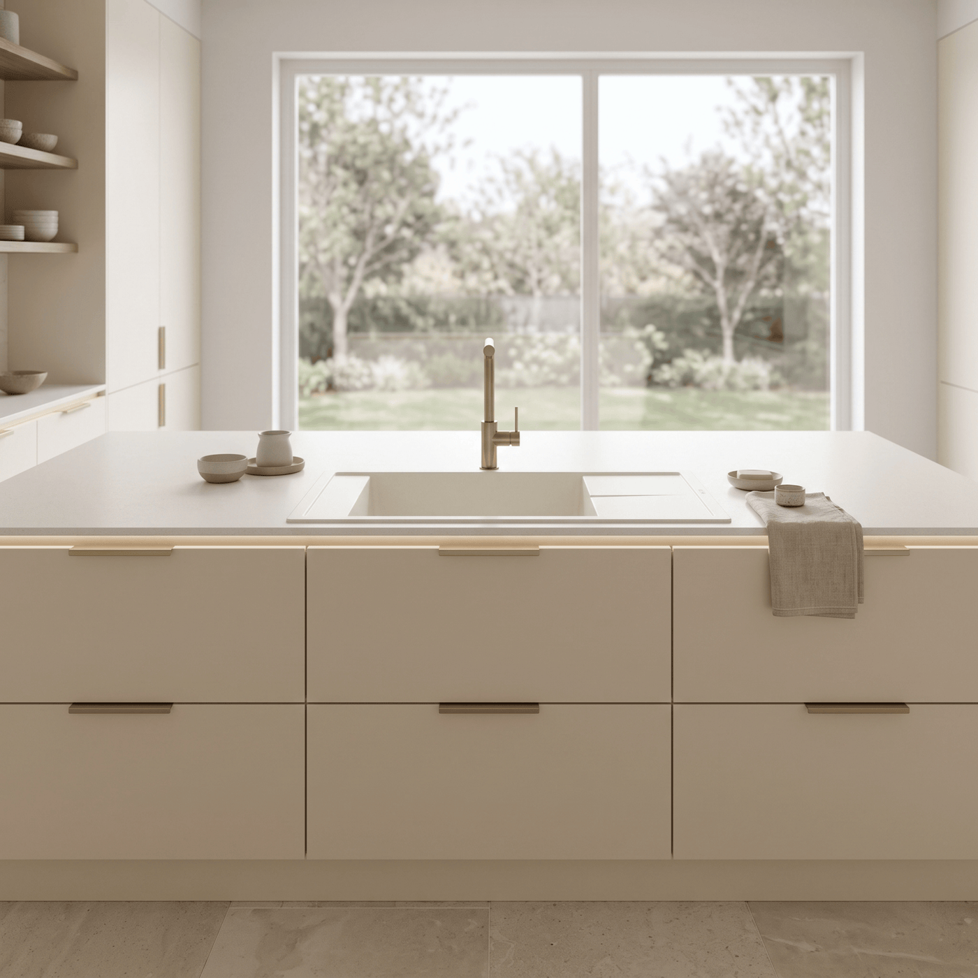 Evier granit blanc ivoire Luisina MAESTOSO 1 grand bac 1 petit égouttoir 78x50