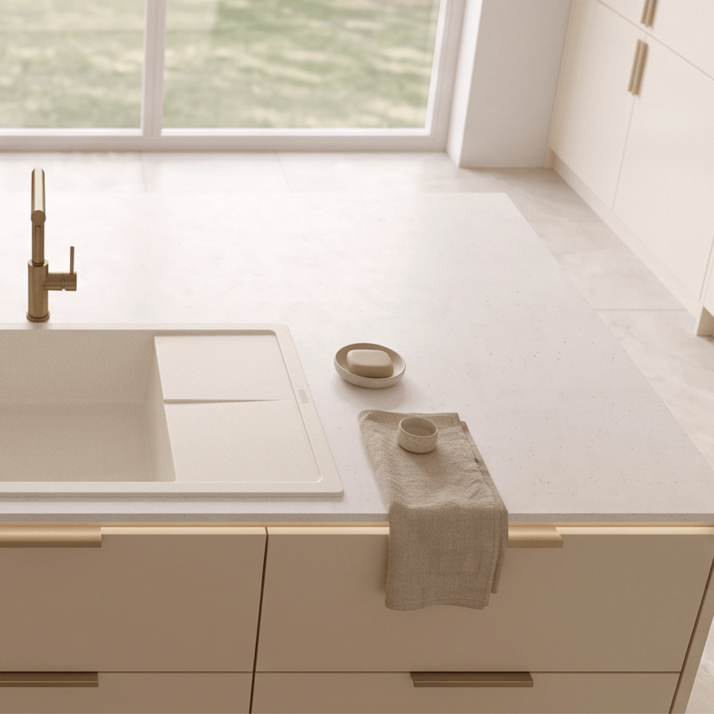 Evier granit blanc ivoire Luisina MAESTOSO 1 grand bac 1 petit égouttoir 78x50