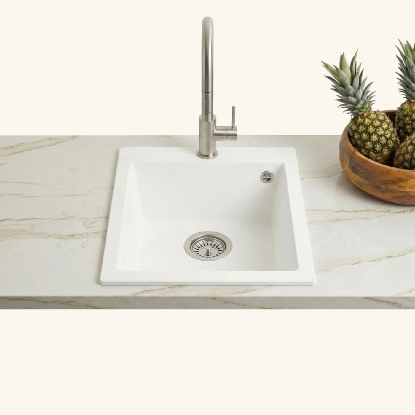 Évier granit blanc Luisina QUADRILLE 1 bac 410x500