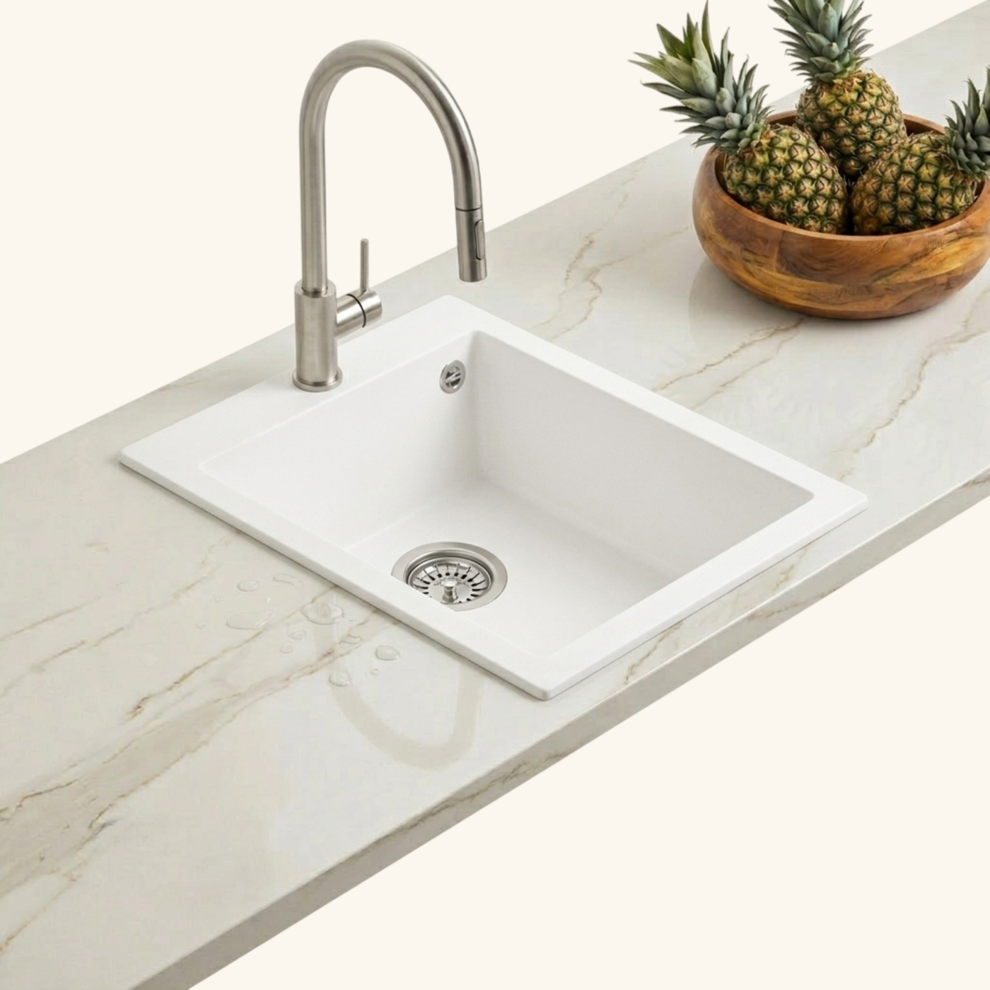 Évier granit blanc Luisina QUADRILLE 1 bac 410x500