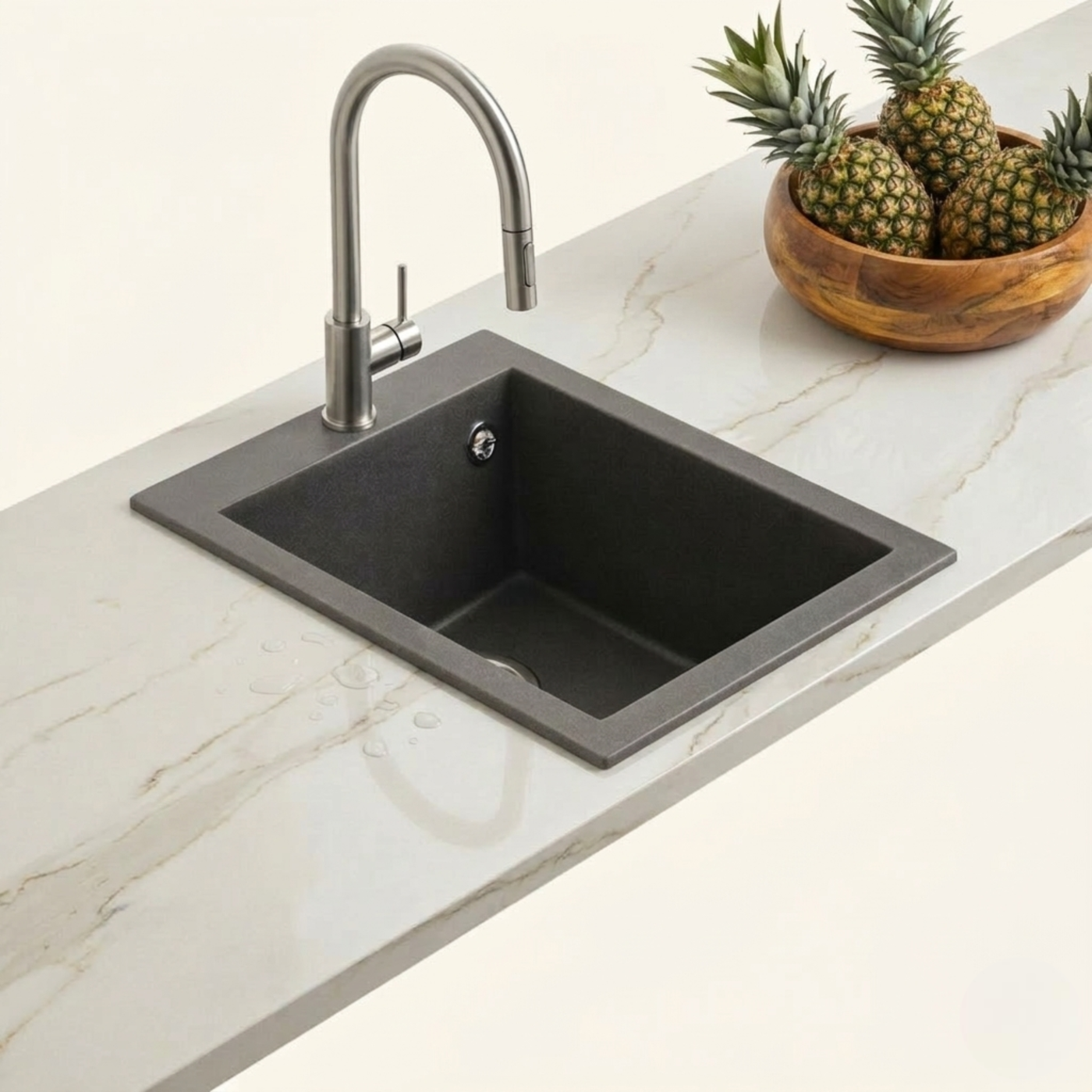 Évier granit noir moucheté Luisina QUADRILLE 1 bac 410x500