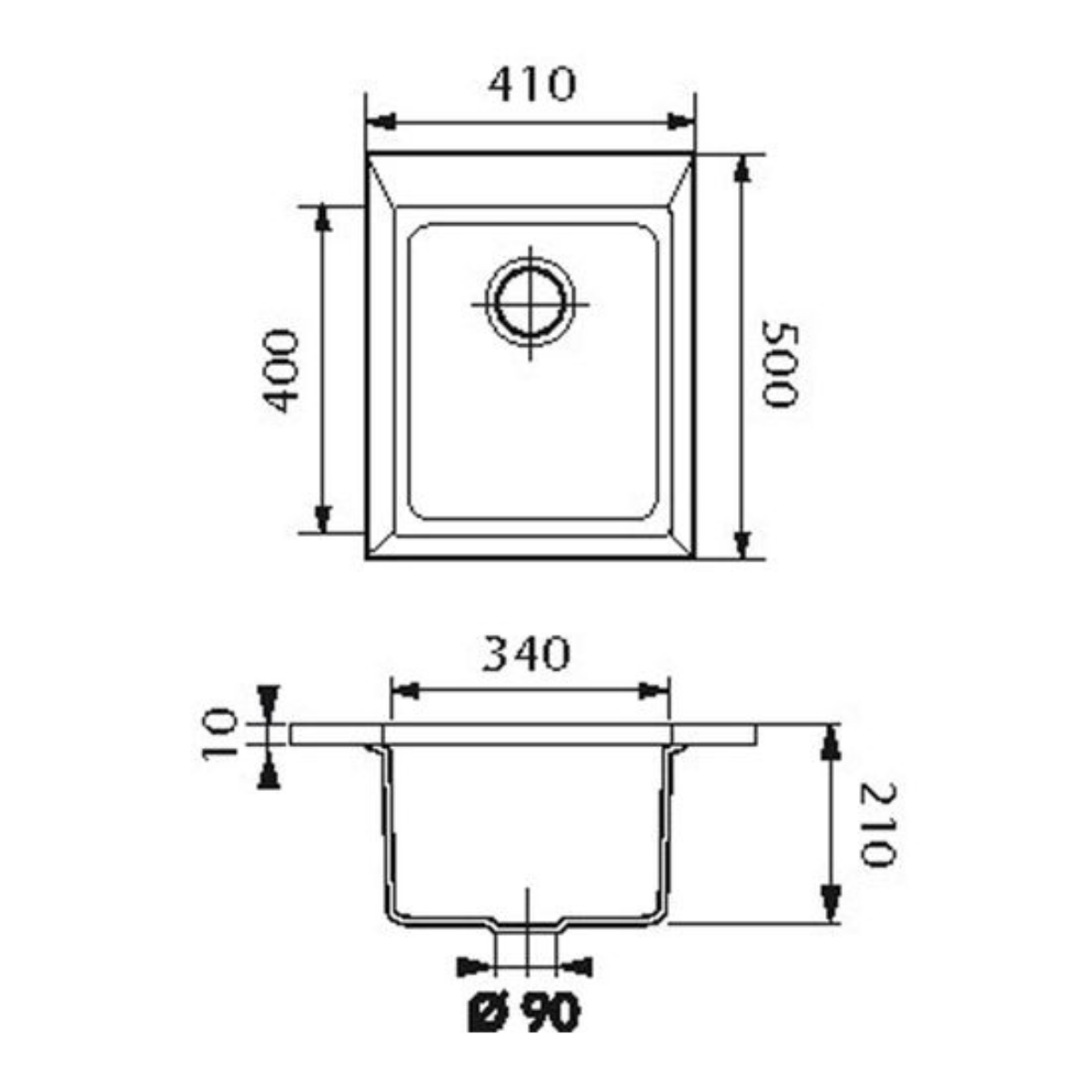 Évier granit noir moucheté Luisina QUADRILLE 1 bac 410x500