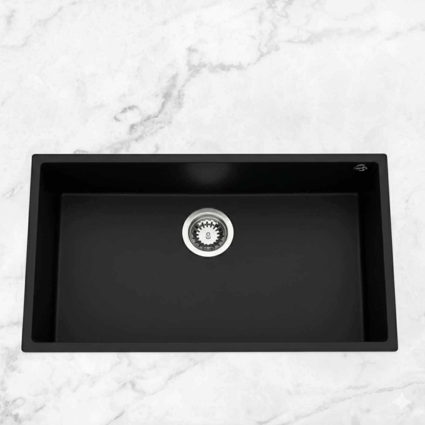 Évier sous-plan granit noir Luisina QUADRILLE 1 bac 760x440 - vidage automatique