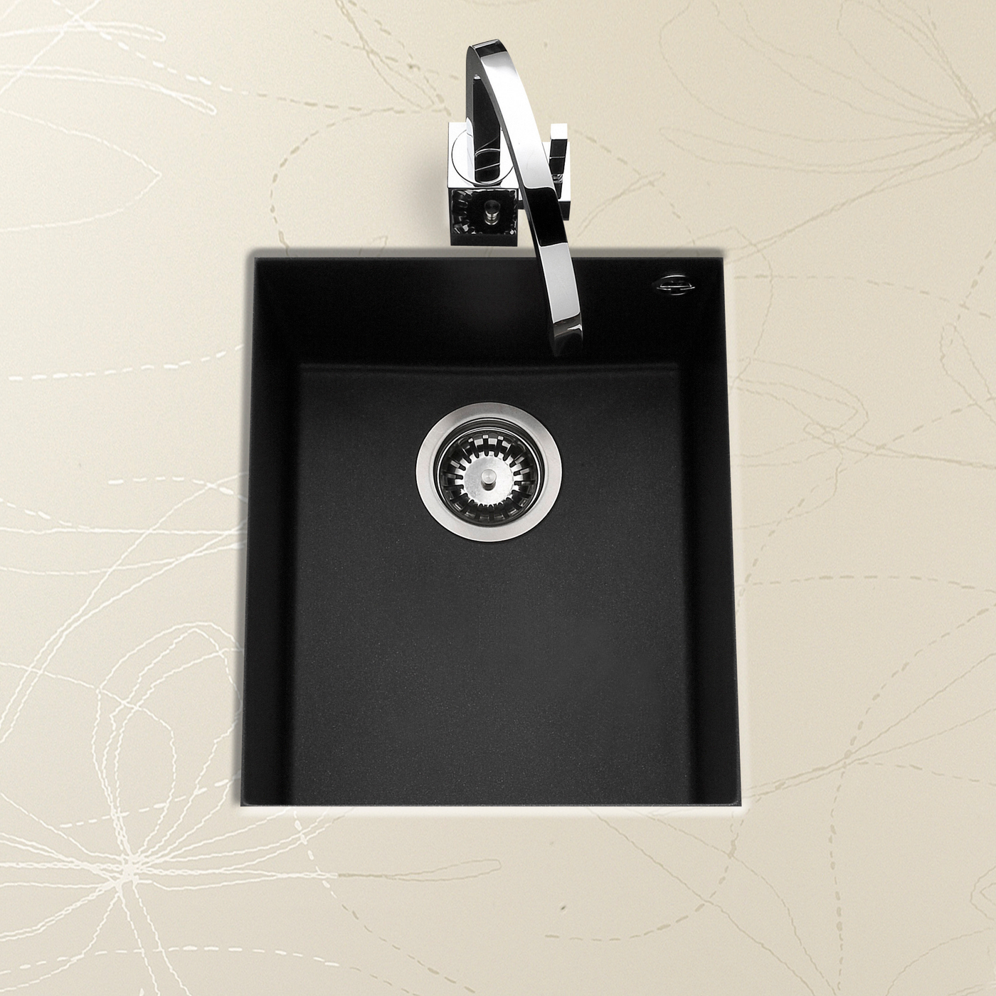 Évier sous-plan granit full black Luisina QUADRILLE 1 bac 410x500